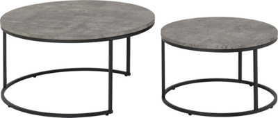 Athens Round Nest of 2 Tables in Concrete Effect and Black Metal