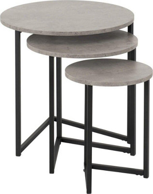 Athens Round Nest of 3 Tables in Concrete Effect and Black Metal