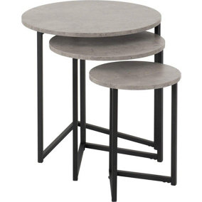 Athens Round Nest of 3 Tables in Concrete Effect and Black Metal