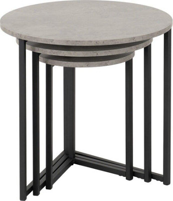 Athens Round Nest of 3 Tables in Concrete Effect and Black Metal