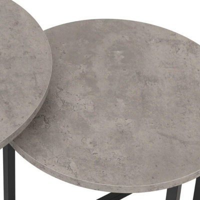 Athens Round Nest of 3 Tables in Concrete Effect and Black Metal