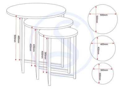 Athens Round Nest of 3 Tables in Concrete Effect and Black Metal