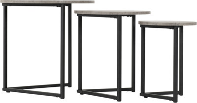 Athens Round Nest of 3 Tables in Concrete Effect and Black Metal