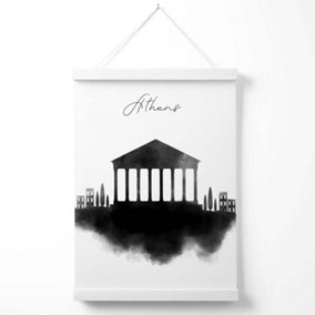 Athens Watercolour Skyline City Poster with Hanger / 33cm / White