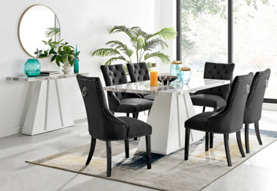 Athens White Marble Dining Table 6 Black Belgravia Black Leg