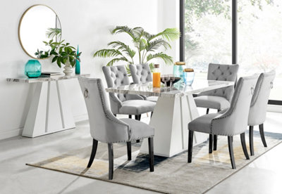 Athens White Marble Dining Table 6 Grey Belgravia Black Leg