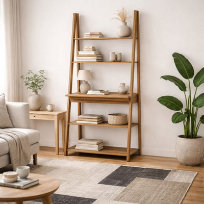 Athy Brown Oak Ladder Desk with 3 Shelves
