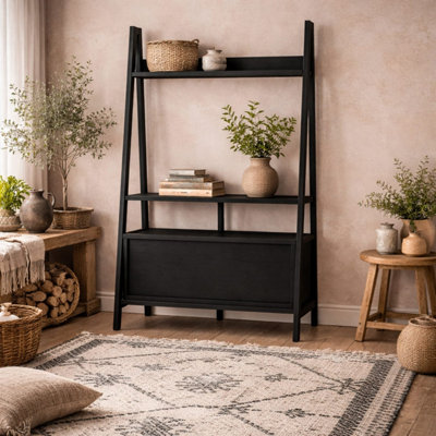 Athy Small Black Ladder TV Unit with 3 Shelves