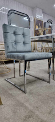 Atlanta Grey And Chrome Metal Plating Plush Velvet Dining Chair