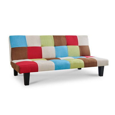 Atlanta Patchwork Sofa Bed Click-Clack 3 Seater Rainbow Multi-Coloured Sofa Retro Style