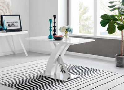 Atlanta White High Gloss and Chrome 4 Seater Dining Table with Statement X Shaped Legs for Modern Stylish Dining Room