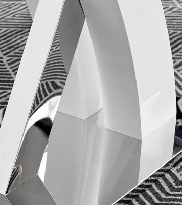 Atlanta White High Gloss and Chrome 4 Seater Dining Table with Statement X Shaped Legs for Modern Stylish Dining Room