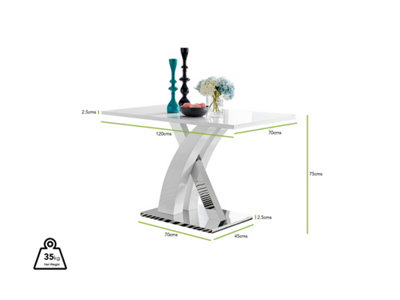 Atlanta White High Gloss and Chrome 4 Seater Dining Table with Statement X Shaped Legs for Modern Stylish Dining Room