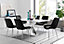 Atlanta White High Gloss and Chrome 6 Seater Dining Table with Statement X Shaped Legs and 6 Black Velvet Pesaro Chairs