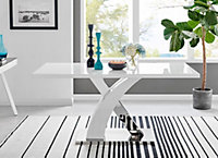 Atlanta White High Gloss and Chrome 6 Seater Dining Table with Statement X Shaped Legs for Modern Stylish Dining Room