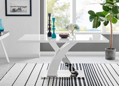 White gloss and chrome dining deals table