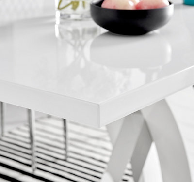 Atlanta White High Gloss and Chrome 6 Seater Dining Table with Statement X Shaped Legs for Modern Stylish Dining Room