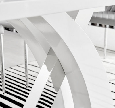 Atlanta White High Gloss and Chrome 6 Seater Dining Table with Statement X Shaped Legs for Modern Stylish Dining Room