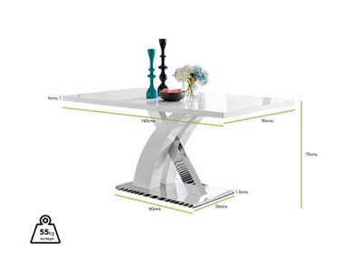 Atlanta White High Gloss and Chrome 6 Seater Dining Table with Statement X Shaped Legs for Modern Stylish Dining Room