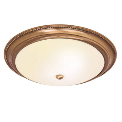 Atlas 2 Light Flush Ceiling Light Antique Brass, Acid Glass, E27