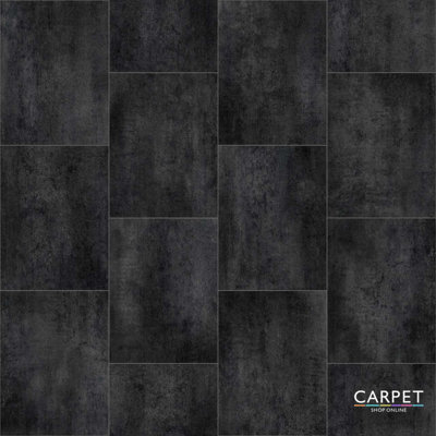 Atlas Barcelona Black Grey Tile Vinyl Flooring 4m x 3m