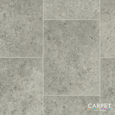Atlas Obelisk Stone Grey Tile Vinyl Flooring 3.5m x 4m