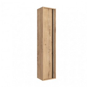 Attila Noir 1400mm Wall Hung Tall Cabinet with Matt Black Handle - Ostippo Oak