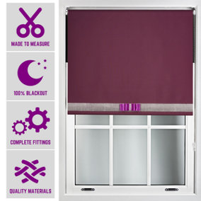 Aubergine Blue Blackout Roller Blind with Silver Diamante & Aubergine Bow Free Cut Down Service by Furnished - (W)120cm x (L)165cm