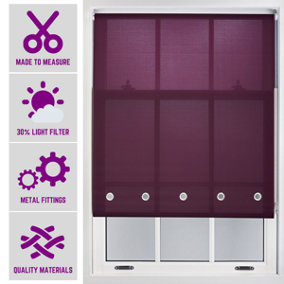 Aubergine Blue Daylight Roller Blind with Chrome Round Eyelets and Metal Fittings Cut to Size by Furnished - (W)150cm x (L)165cm