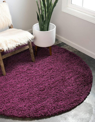 Aubergine Thick Shaggy Circle Rug - California - 120cm