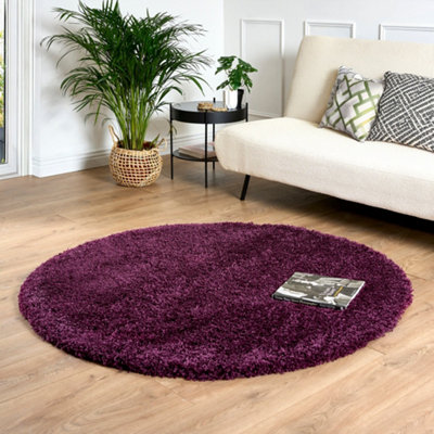 Aubergine Thick Shaggy Circle Rug - California - 150cm