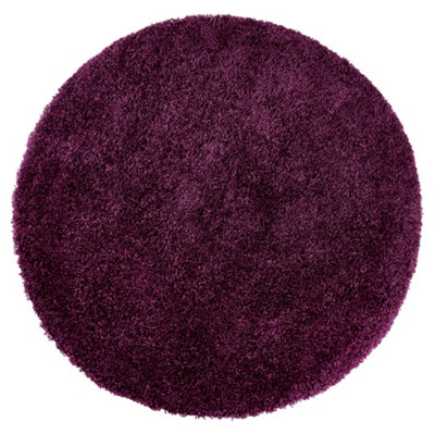 Aubergine Thick Shaggy Circle Rug - California - 150cm