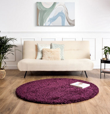 Aubergine Thick Shaggy Circle Rug - California - 150cm