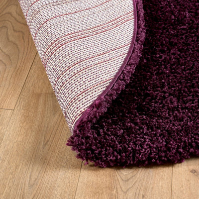 Aubergine Thick Shaggy Circle Rug - California - 150cm