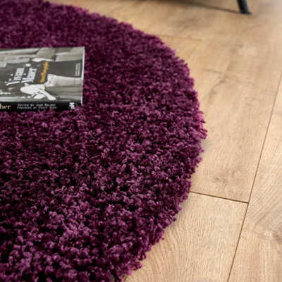 Aubergine Thick Shaggy Circle Rug - California - 150cm