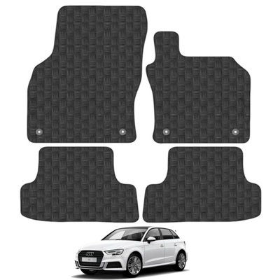 Audi A3 2012-20 Car Floor Mats Rubber Tailored Fit HeavyDuty Black Set (4 Clips)