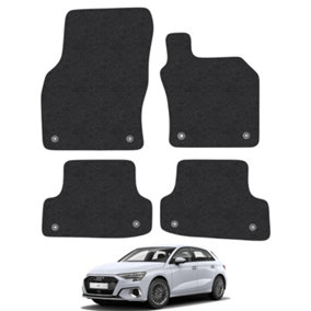 Audi A3 2012-2020 Car Floor Mats Carpet Tailored Anti-Slip 4pc Set (8 Clips)