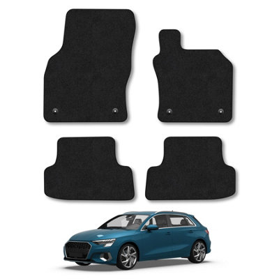 Fully Tailored Logo Floor Mats For Audi A3 8V 2012-2020 – 4-Piece Set, Black Velour, Anti-Slip Backing