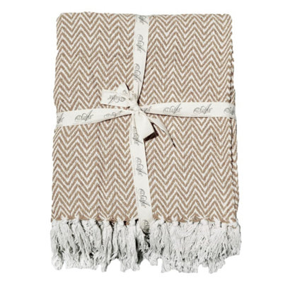 Audley Chevron Herringbone Throw Blanket - Beige, 125 x 150cm