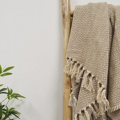 Audley Chevron Herringbone Throw Blanket - Beige, 125 x 150cm