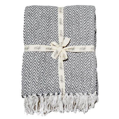 Audley Chevron Herringbone Throw Blanket - Charcoal Grey, 125 x 150cm