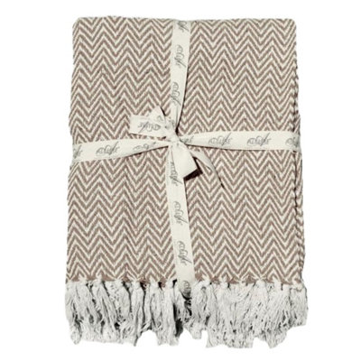 Audley Chevron Herringbone Throw Blanket - Chocolate Brown, 125 x 150cm
