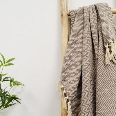Audley Chevron Herringbone Throw Blanket - Chocolate Brown, 125 x 150cm