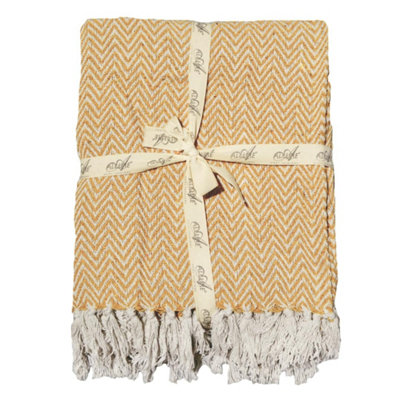 Audley Chevron Herringbone Throw Blanket - Mustard, 125 x 150cm