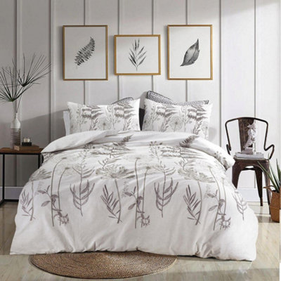 Audra Reversible Duvet Cover Set Floral White Bedding Set