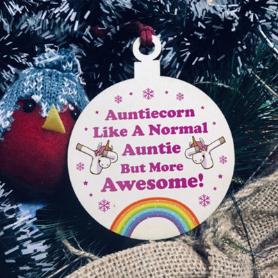 Auntie Gift For Christmas Hanging Wooden Tree Decoration Unicorn Thank
