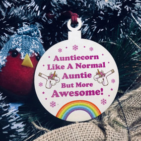 Auntie Gift For Christmas Hanging Wooden Tree Decoration Unicorn Thank You