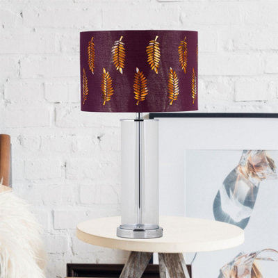 Aura Chrome Table Lamp with Burgundy Fern Cut Out Shade