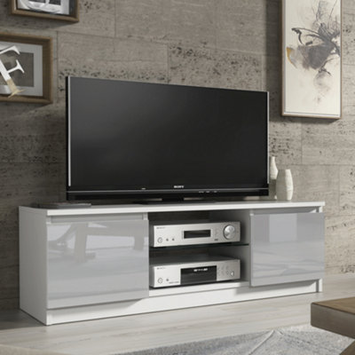 Aura TV Unit 120cm White and Grey High Gloss Doors with LED Lighting Creative Furniture