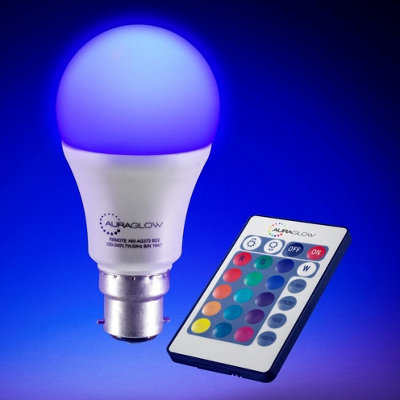 AURAGLOW 10w Remote Control Colour Changing LED Light Bulb - B22